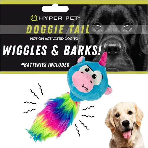Vista 12 de Juguetes de peluche interactivos para perros Hyper Pet Doggie Tail (se mueve, vibra y ladra, juego estimulante) Durable boredom buster with