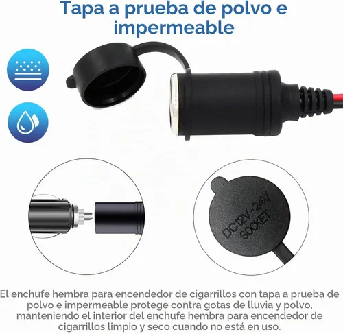 Vista 6 de Cable de extensión de encendedor de cigarrillos resistente de 12 V/24 V de 6 pies con luz LED para bomba de neumáticos de automóvil, compresor