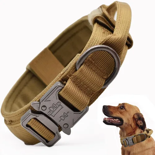Vista 15 de Collar táctico para perro, collar ajustable de nailon para entrenamiento militar con mango de control y hebilla metálica de liberación rápida pesada