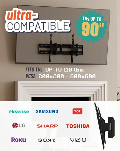 Vista 3 de ECHOGEAR Soporte de pared extensible inclinable para televisores de 32 a 90 pulgadas, soporte universal de perfil bajo con inclinación de 12°