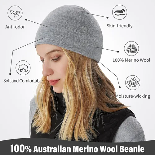 Vista 3 de Merino Protect 100% Merino Wool Beanie for Men Women Winter Warm Double-Layered Cuffed Hats Knit Soft Cap Skiing Skating