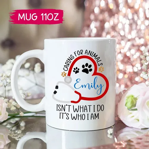 Vista 4 de Taza veterinaria personalizada, taza veterinaria de cuidado de animales, regalos para veterinarios, taza con nombre personalizado de veterinario