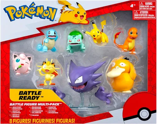 Vista 3 de Figura de batalla de Pokémon, paquete de 8 unidades - Seis figuras listas para la batalla de 2 pulgadas y dos figuras de 3 pulgadas, incluyendo