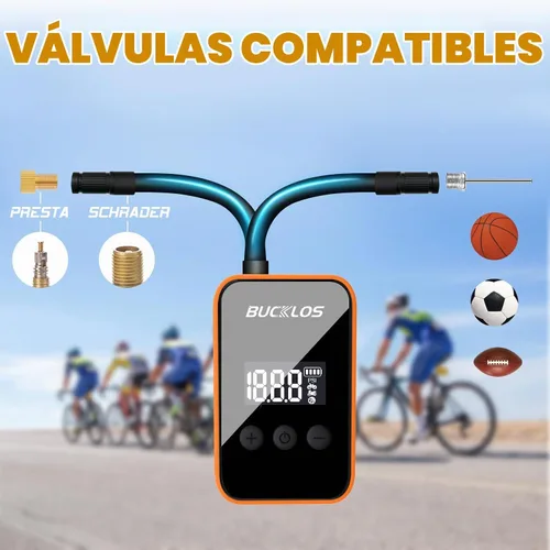 Vista 6 de BUCKLOS Mini bomba de bicicleta eléctrica portátil con manómetro máximo