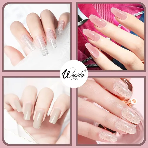 Vista 2 de Kit de gel de extensión de uñas, juego de gel transparente con purpurina para arte de manicura de uñas en casa