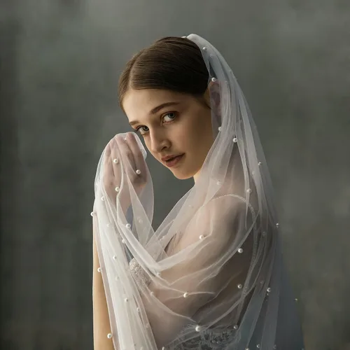 Vista 5 de AMBRE ADELE Cathedral Bridal Long Tulle Veil With Pearl, Wedding Veil for Brides