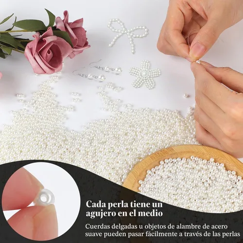 Vista 3 de Phinus 6000 Pz Cuentas de Perla de 4mm con Agujero, Perlas Redondas para Manualidades, Cuentas de Perla Sueltas para Hacer Joyas, Perlas para Hacer