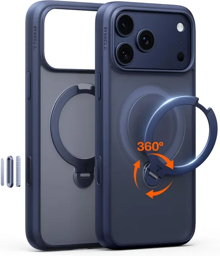Vista 16 de TORRAS Soporte magnético giratorio 360 mejorado para iPhone 15 Pro, compatible con MagSafe, soporte integrado y soporte de anillo, protectora