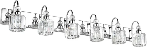 Vista 29 de Ralbay Modernas luces LED de cristal para tocador de baño, 3 luces de acero inoxidable, luces de tocador de cristal sobre el espejo, accesorios