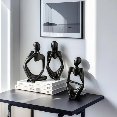 Vista 5 de XINXUAN 3 piezas de esculturas de estatua de pensador, decoración de oficina, estante pequeño, decoración de estantería, soporte de TV, figuras