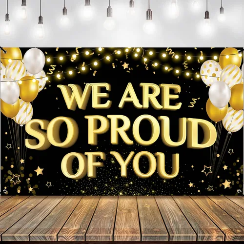 Vista 35 de KatchOn, XtraLarge We are So Proud of You Banner – 72 x 44 pulgadas Fondo de graduación negro y dorado 2026 para decoraciones de graduación 2026