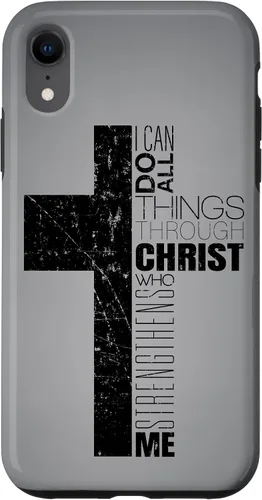 Vista 24 de iPhone XS Max Negro Cristiano Cruz Religiosa Biblia Verso Filipenses 4 13 Caso