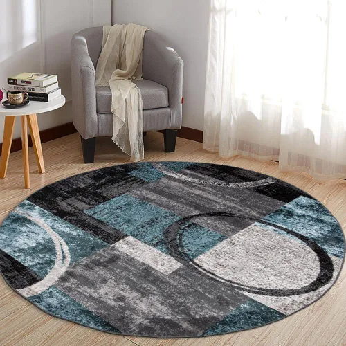Vista 29 de Rugshop - Alfombra contemporánea con diseño abstracto de círculos, alfombra con respaldo de yute para entrada, cocina o habitación pequeña, marrón