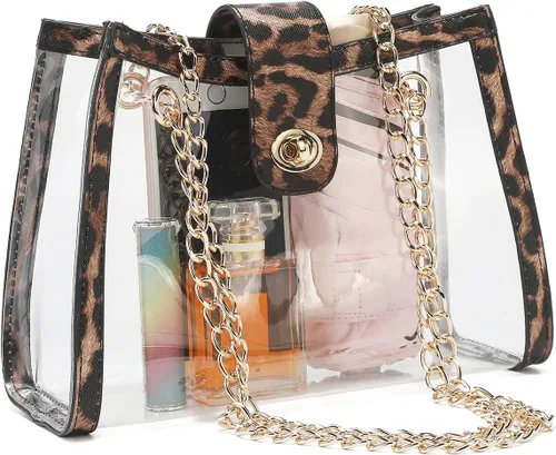 Vista 7 de Bolsos de hombro transparentes para mujer, ligeros, con correa de cadena y bolsas cruzadas con cierre giratorio.