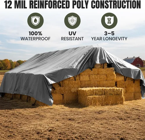Vista 7 de Tarps Now Lona de heno impermeable resistente de 25 x 33 pies Cubierta de lona de polietileno multiusos de 12 mil Ojales de latón #2