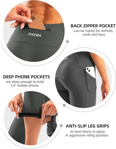 Vista 5 de Pantalones de ciclismo acolchados 4D para mujer, pantalones cortos de ciclismo de cintura alta, capris de bicicleta 34, mallas de ciclismo