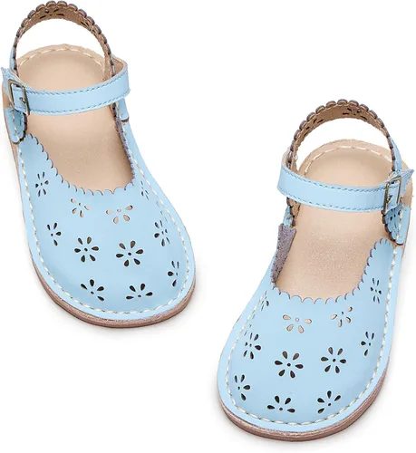 Vista 19 de Sandalias de verano para niñas con puntera abierta, sandalias planas de princesa con suela cómoda D742 Oro