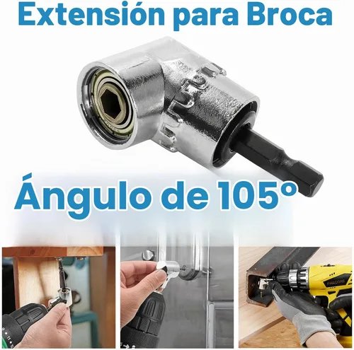 Vista 4 de Destornillador de ángulo recto de 105 grados, adaptador de accesorio de extensión de taladro con enchufe magnético hexagonal de 1/4 pulgadas