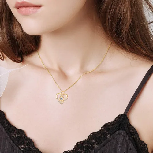 Vista 2 de SISGEM Collar de corazón de oro macizo de 14 quilates para mujer, oro amarillo de 0.55 quilates (CTTW), collar con dije de corazón infinito