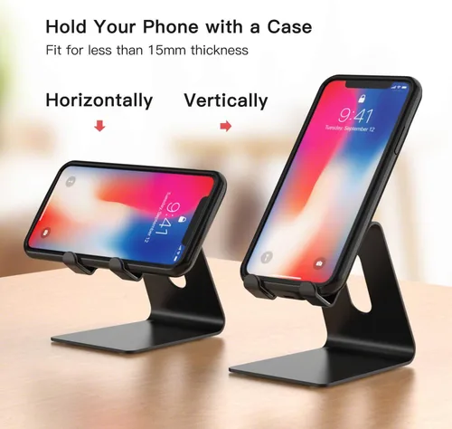 Vista 4 de Soporte para teléfono celular negro, compatible con iPhone Xs XR de 4 a 8 pulgadas, tableta, todos los teléfonos inteligentes Android
