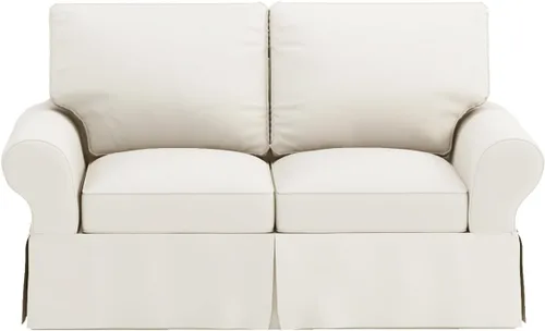 Vista 5 de La funda de sofá de algodón es de 2 asientos de repuesto compatible con Pottery Barn PB Basic Loveseat Sofa (beige)