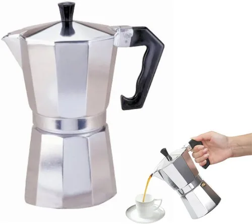 Vista 2 de Máquina para hacer café expreso original - Cafetera - Aluminio pulido de alta calidad - 3 tazas