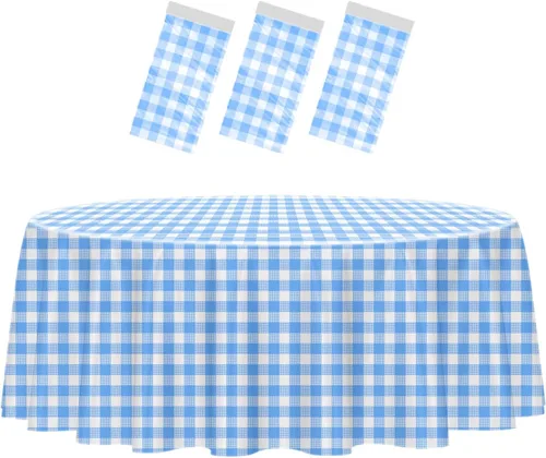 Vista 69 de HEIPINIUYE - Paquete de 2 manteles redondos de 84 pulgadas de plástico beige, manteles de mesa impermeables desechables para redondas, ideales