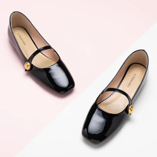 Vista 2 de C.Paravano - Zapatos de cuero tipo Mary Jane para mujer, planos, de punta cuadrada