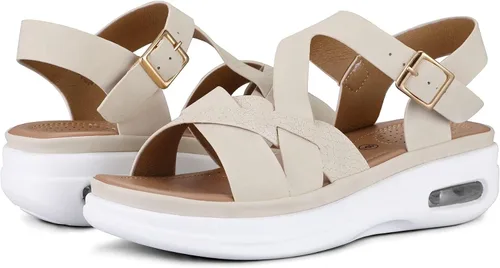 Vista 7 de mysoft Sandalias de senderismo para mujer, cómodas, con soporte acolchado de aire, correa de tobillo, sandalias de vestir