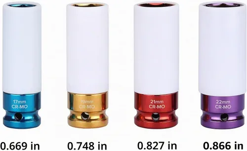 Vista 2 de EMENTOL Juego de 4 llaves de tuerca de impacto de pared delgada de 1/2 pulgada, CR-MO, métrico, juego de llaves de impacto de rueda protectora-0.669