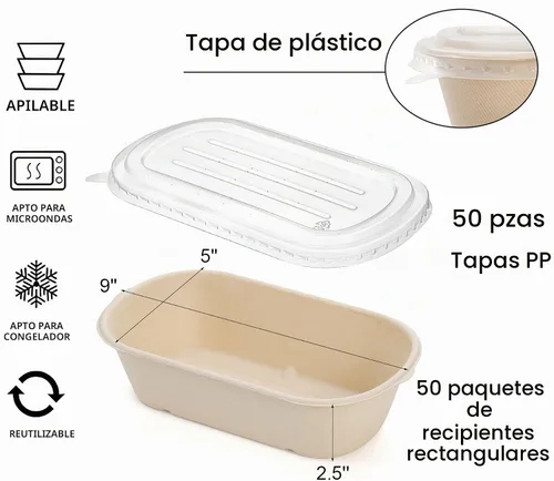 Vista 2 de Yesland Paquete de 50 recipientes de comida para llevar con tapa de polipropileno, cuencos de papel desechables rectangulares de 33 onzas