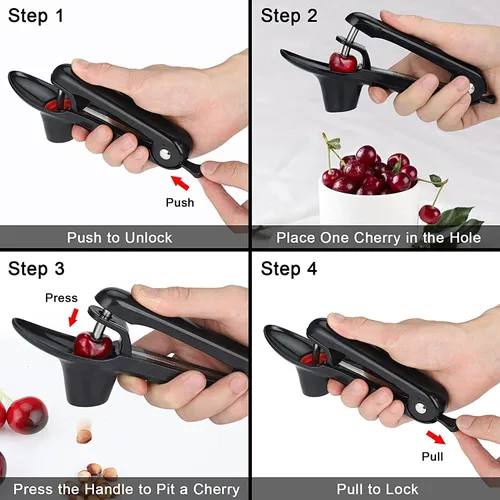 Vista 7 de Cherry Pitter - Herramienta de descorazonador de aceitunas y cerezas de alta resistencia con diseño de bloqueo que ahorra espacio, herramienta