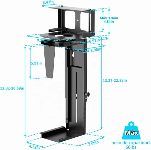 Vista 2 de Pholiten Soporte de CPU para debajo del escritorio, Soporte Universal de CPU para Pata de Escritorio, Soporte Colgante de Caja de Computadora