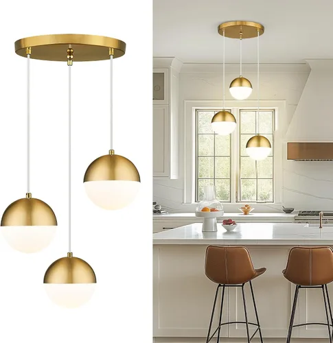 Vista 32 de LMS Lámpara Colgante de Mediados de Siglo de 6 Pulgadas, Lámparas Colgantes de Color Negro Mate con Cristal de Globo Blanco, Lámparas de Techo