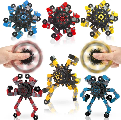 Vista 10 de Fidget Spinners Transformables, 8 Piezas de Juguetes Sensoriales Divertidos para Adultos, Cadena Deformable DIY Robot Spinner, Juguete Giroscopio