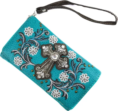 Vista 2 de Zelris Western Cross Daisy Flower Mujer Crossbody muñeca Trifold Wallet