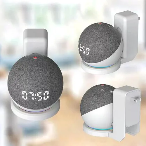 Vista 2 de Soporte de pared apto para Dot 4 5, diseño de ahorro de espacio, gestión de cables, material ABS, altavoz inteligente ABS que ahorra espacio, Blanco