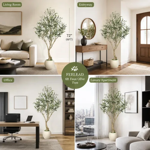 Vista 7 de Árbol de olivo sintético de 6 pies para interior con maceta, planta