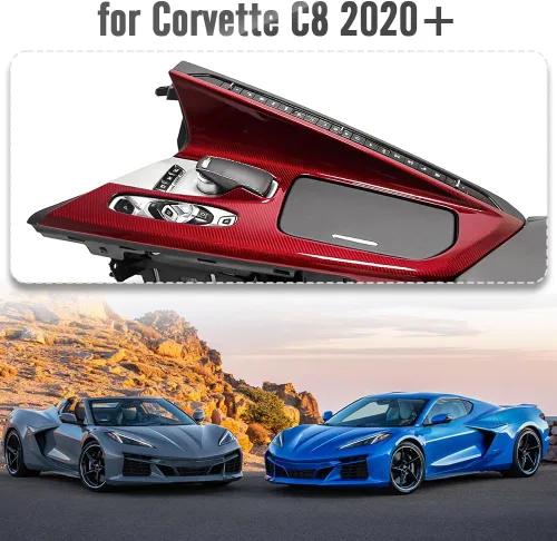 Vista 2 de Cubierta del panel de cambio de engranajes de la consola central para Corvette C8 Z51 Z06 Stingray Coupé HTC 2020 2021 2022 2023 2024, fibra de Red
