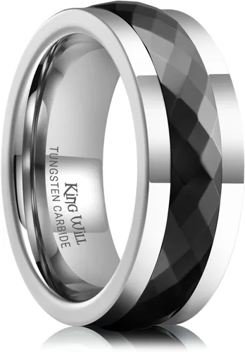 Vista 14 de King Will Anillo de carburo de tungsteno para hombre, banda de boda con diseño estriado, 6/7/8mm de ancho, acabado cepillado/pulido, anillos para 6mm