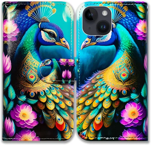 Vista 9 de Bcov Funda para iPhone 15 Plus, piel con tapa y función atril para iPhone 15 Plus, color verde pájaro negro