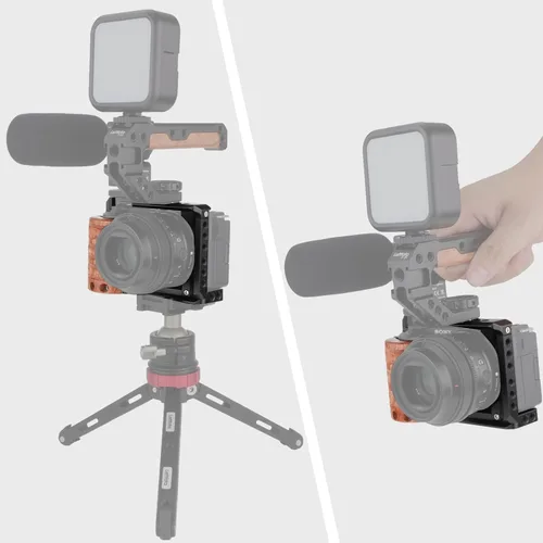 Vista 7 de Leftfoto Jaula de metal mejorada con mango de madera para Sony Alpha ZV-E10 Accesorios de grabación de video, micrófono de zapata fría/extensión