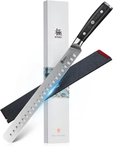 Vista 9 de KYOKU Cuchillo deshuesador de 6,5 pulgadas de la serie Samurai, cuchillo de filetear con mango de madera de Pakka, acero de alto carbono