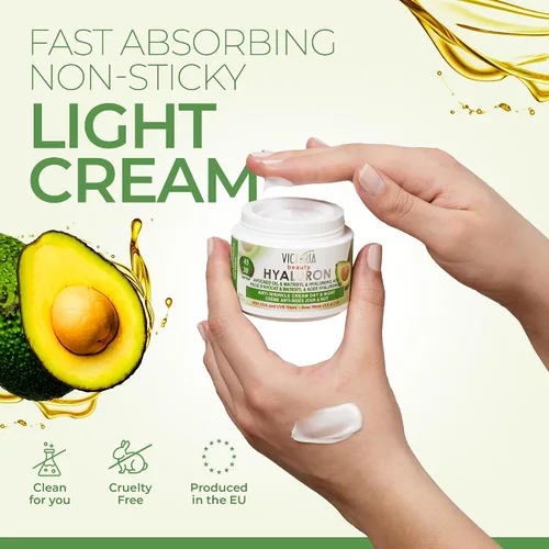 Vista 6 de Hyaluron Crema antiarrugas con aceite de aguacate - para piel madura (edad 30 +) - Crema natural intensiva para día y noche con filtros UV