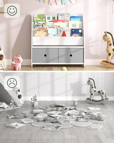 Vista 4 de CHOEZON Estantería infantil y almacenamiento de juguetes, estante de libros para niños de gran capacidad de 4 niveles, estantería para niños
