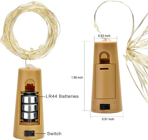 Vista 6 de Osteplus - Luces de botella de vino con corcho, paquete de 6 con 6 baterías de repuesto, mini cadena de luces de hadas, funciona