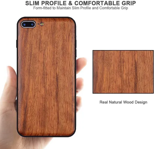 Vista 3 de Funda de madera para iPhone 7 Plus/8 Plus, madera natural real, delgada, a prueba de golpes, híbrida de madera para iPhone 7P/8P (palisandro)