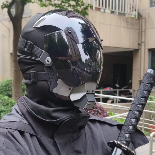 Vista 3 de MAKSJIU Máscara punk cosplay para hombres, máscara de Halloween para fiestas y festivales de música