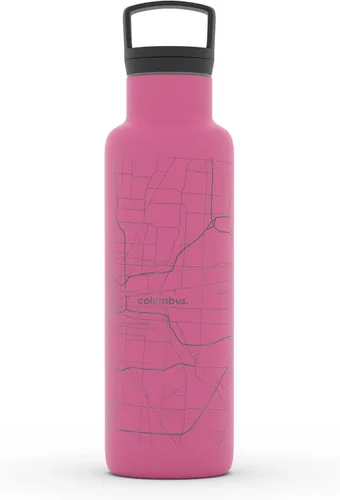 Vista 103 de Well Told Botella de agua aislada con mapa de Washington DC grabado, botella de acero inoxidable grabada (21 onzas, blanco) botella aislada de mapa