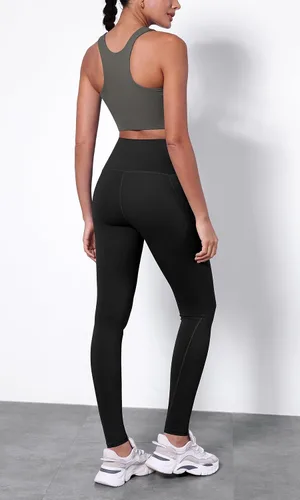 Vista 4 de ODODOS - Leggings capri de cintura alta, con bolsillos, control de abdomen, para mujer, no se transparentan, para yoga, entrenamiento, deportes